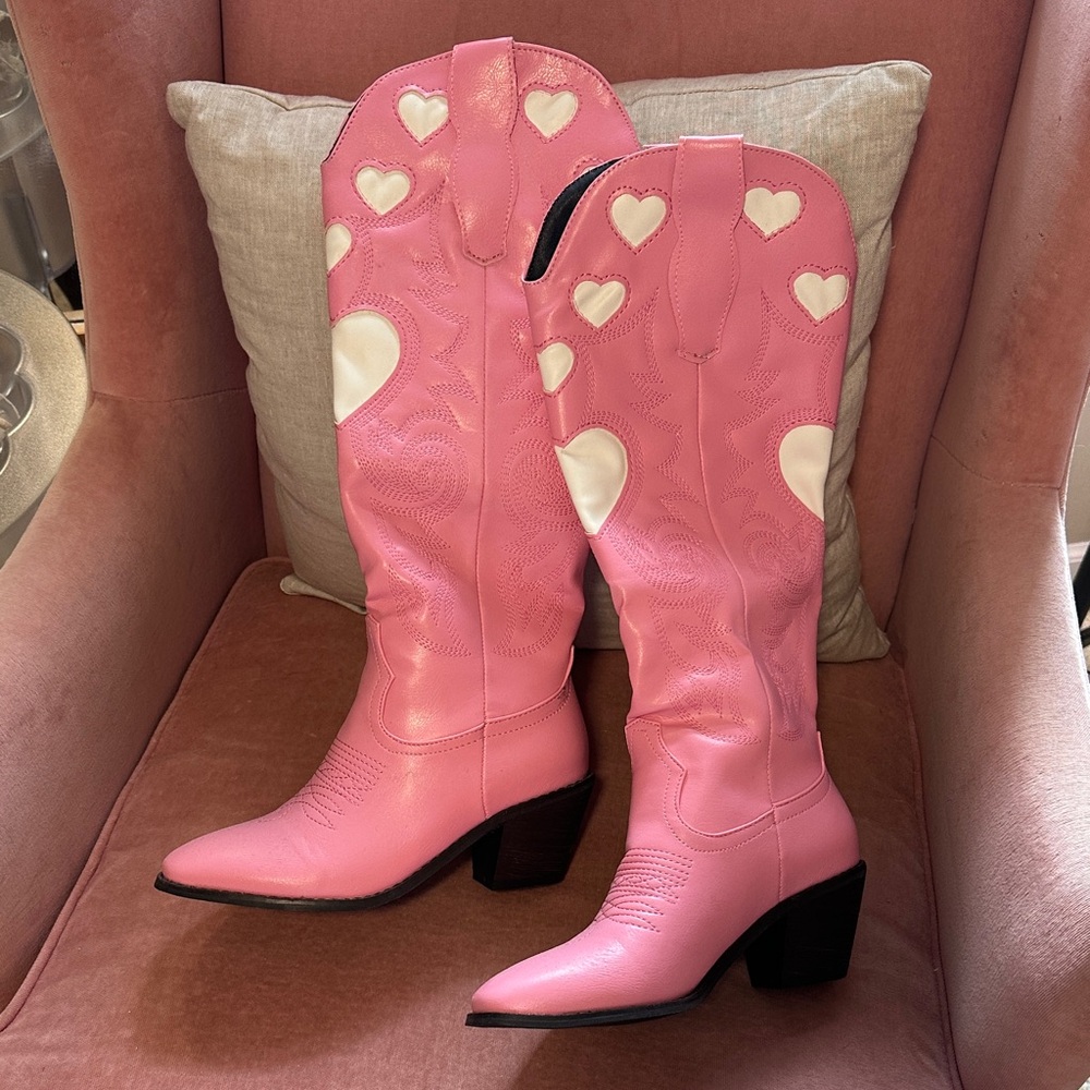 Amazon Pink Heart Heeled Cowboy Boots